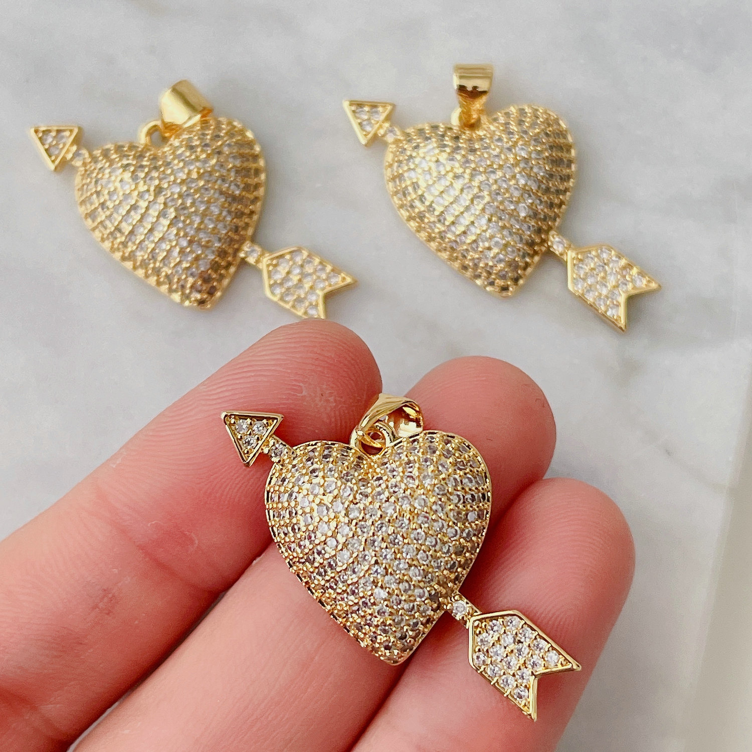 Pave Heart Charm With Arrow