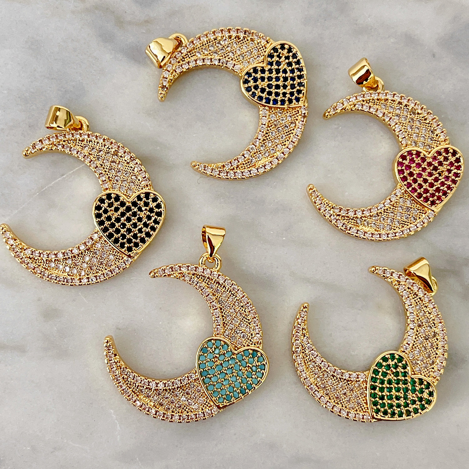 Pave Moon Heart Charm