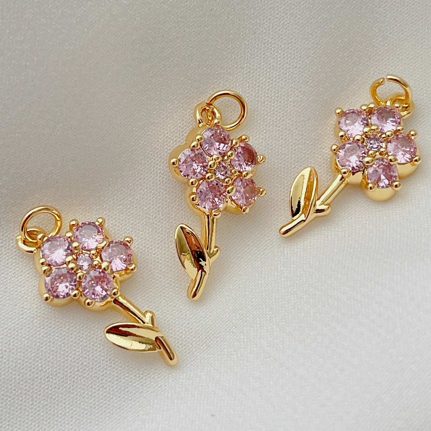 Pink Zircon Flower Charm
