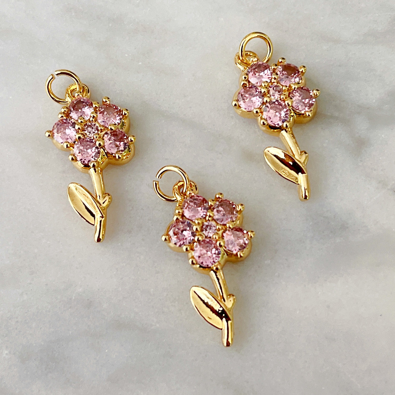 Pink Zircon Flower Charm