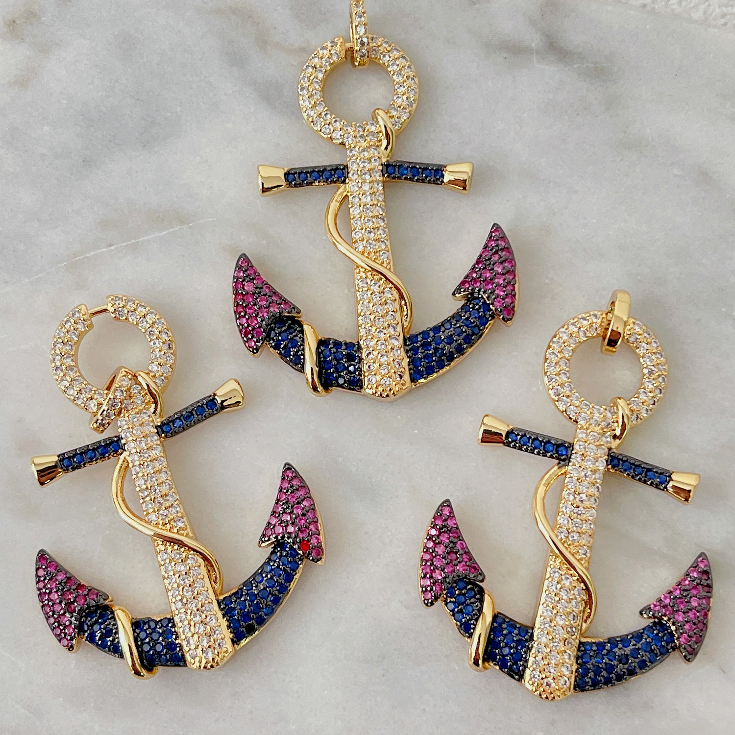 Pave Colored Anchor Charm