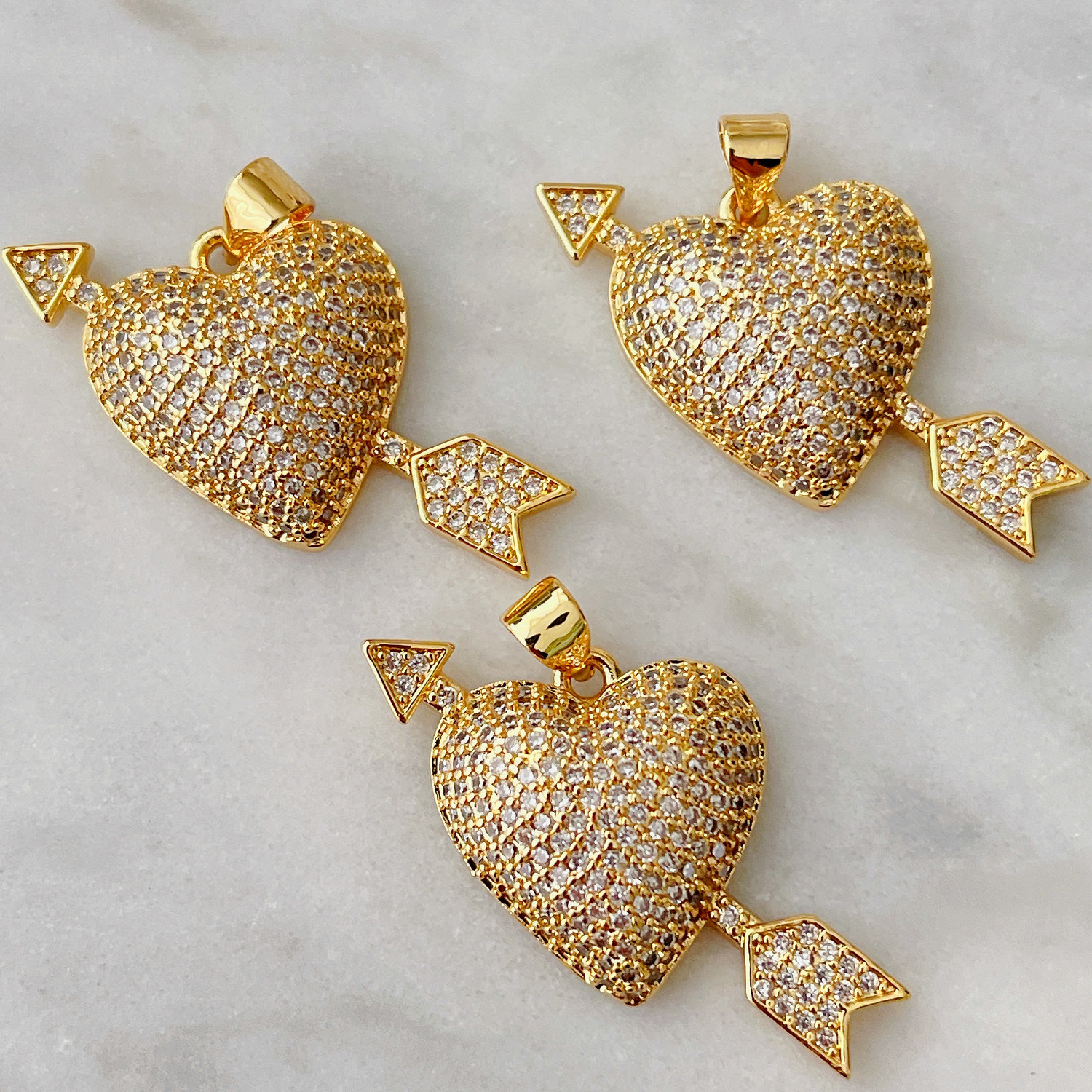 Pave Heart Charm With Arrow
