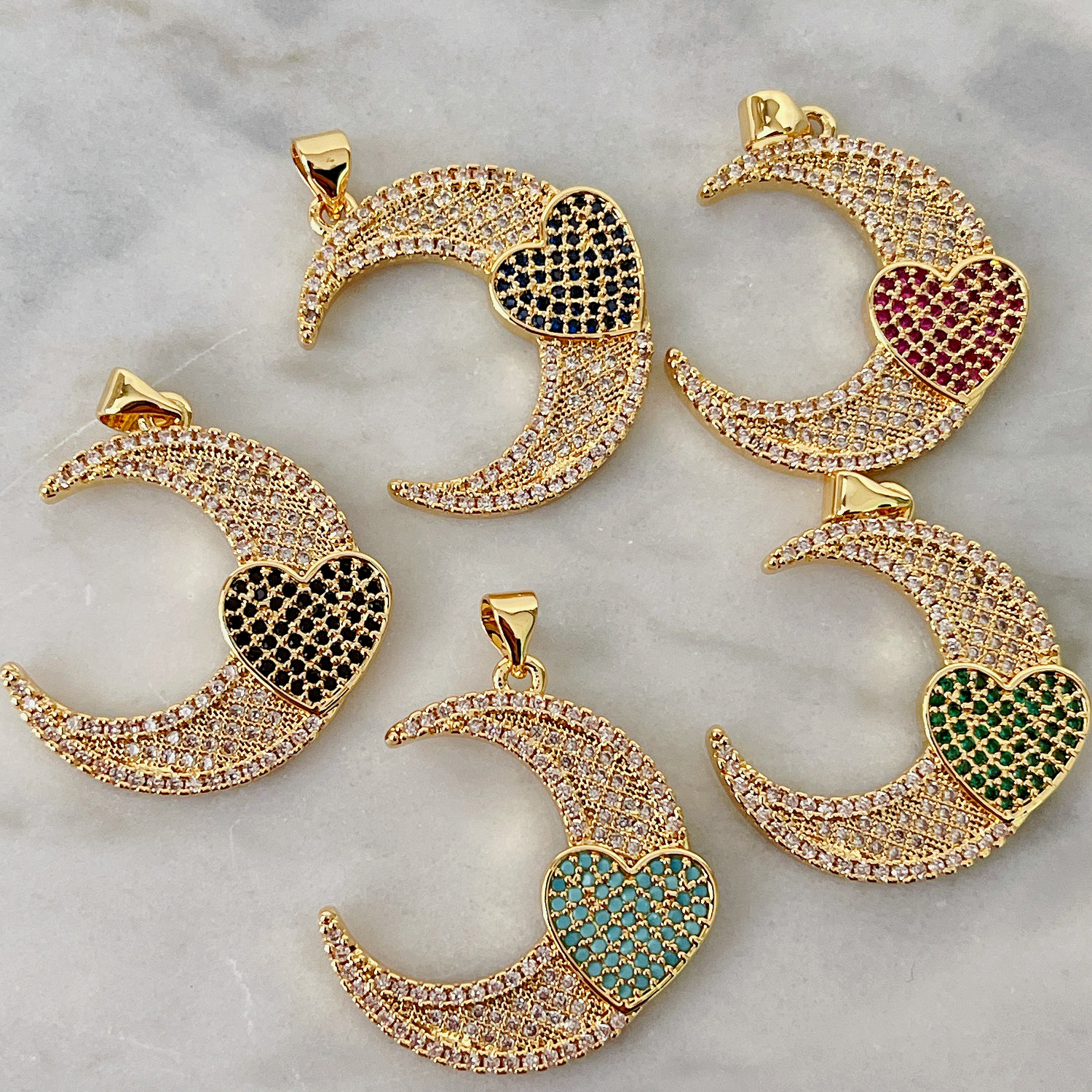Pave Moon Heart Charm