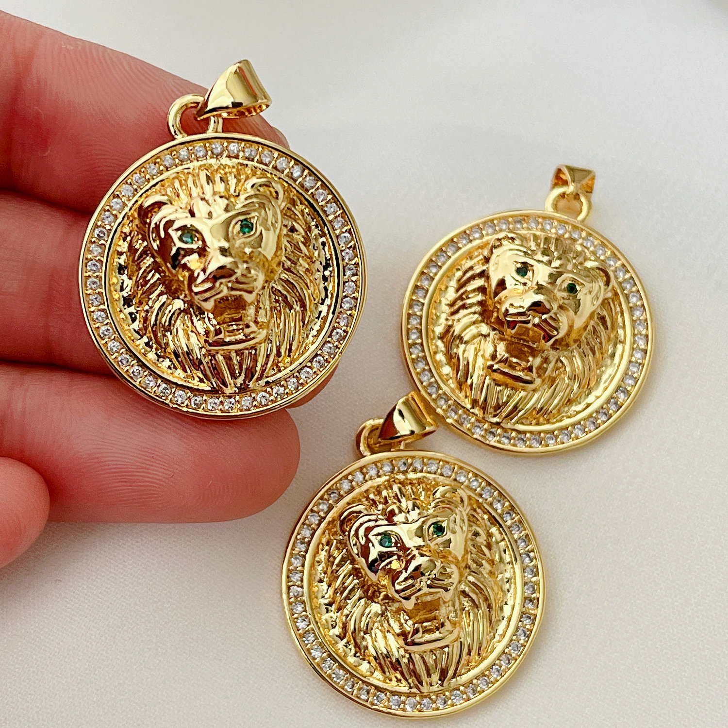 Pave Lion Round Charm