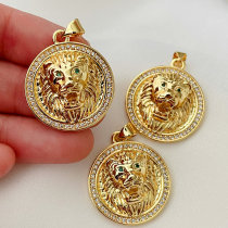 Pave Lion Round Charm