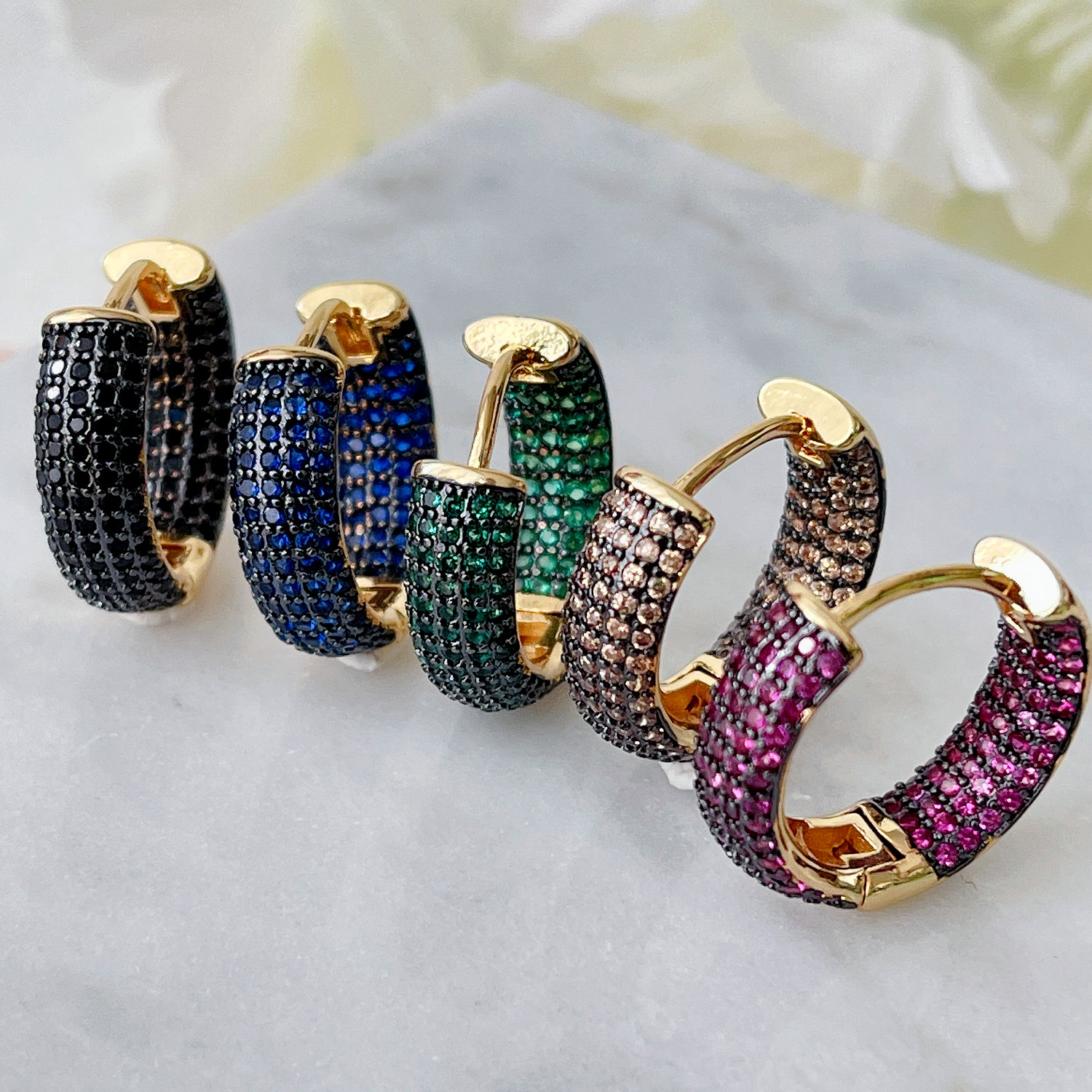 Pave Colorful Hoop Earrings