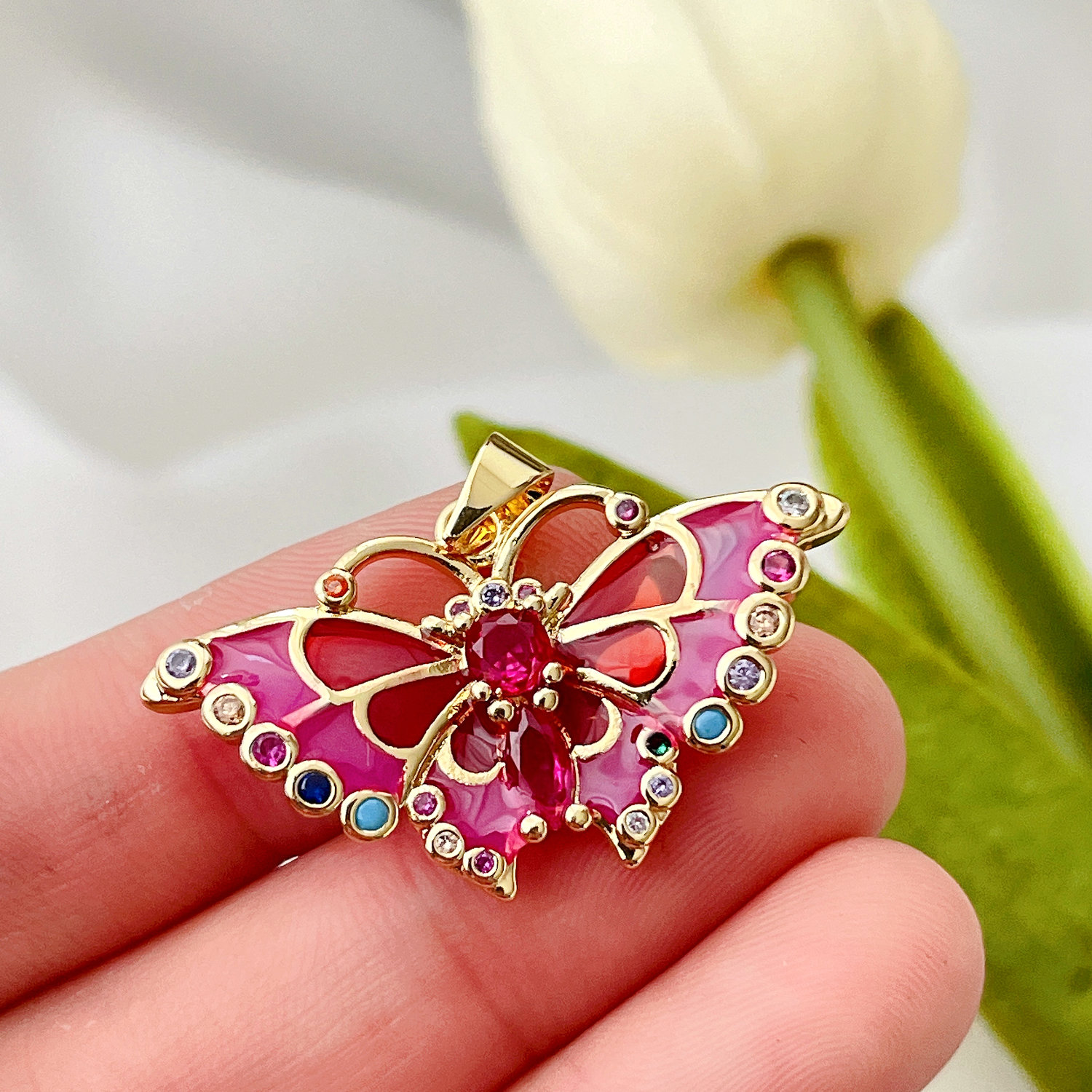 Colorful Enamel Butterfly Pendant