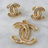 Channel Earrings With Pendant Set