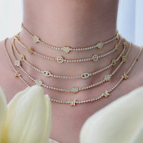 Pave Smile Star Heart Necklace