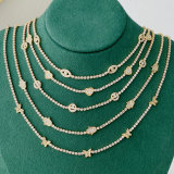 Pave Smile Star Heart Necklace