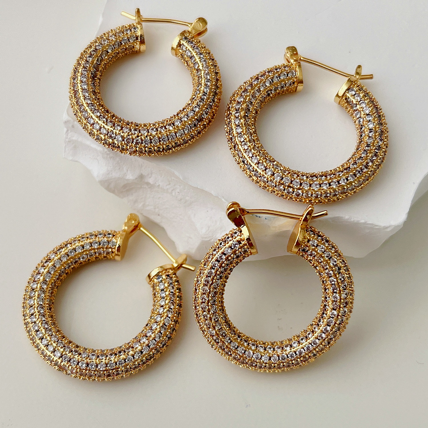 Pave Round Hoops Earrings