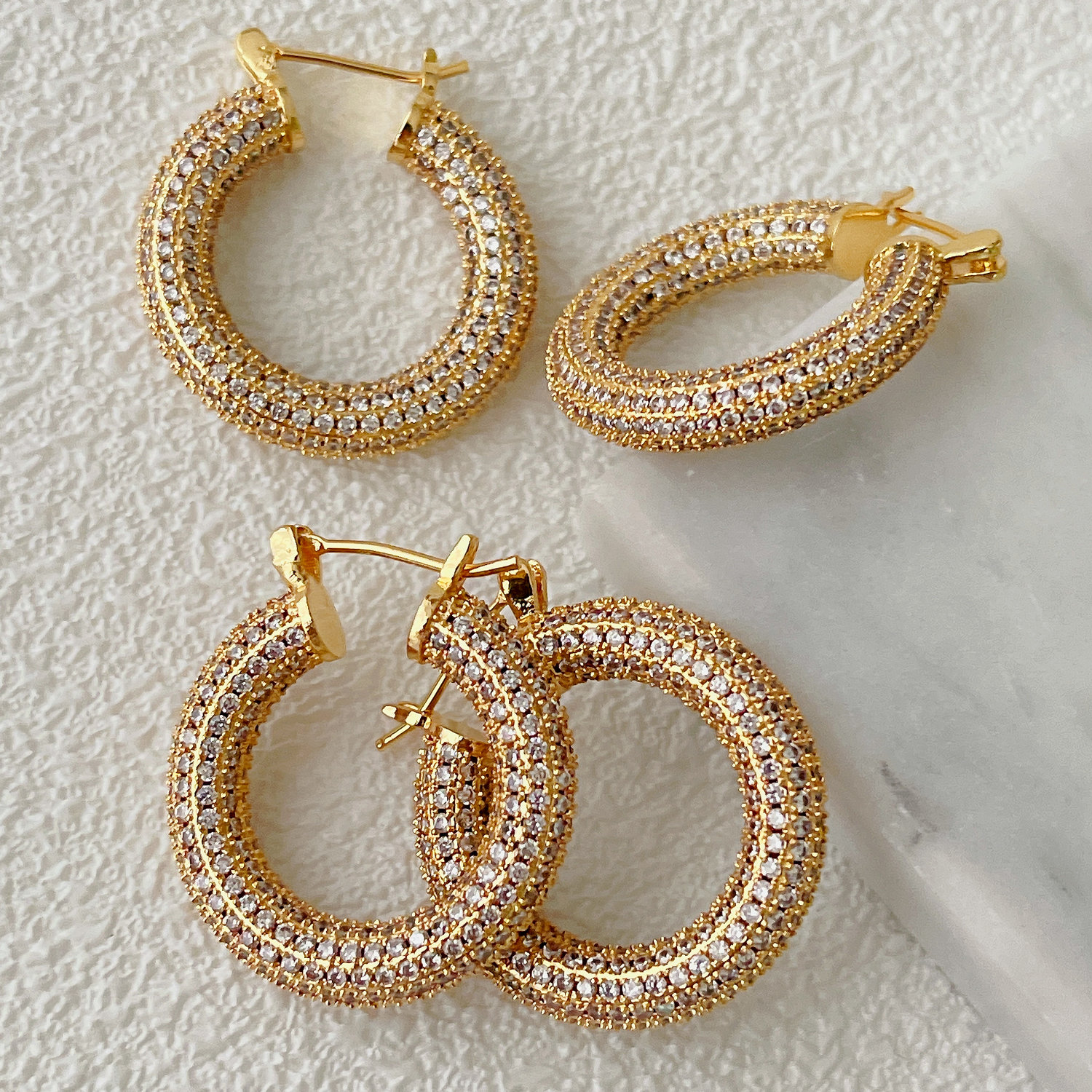 Pave Round Hoops Earrings