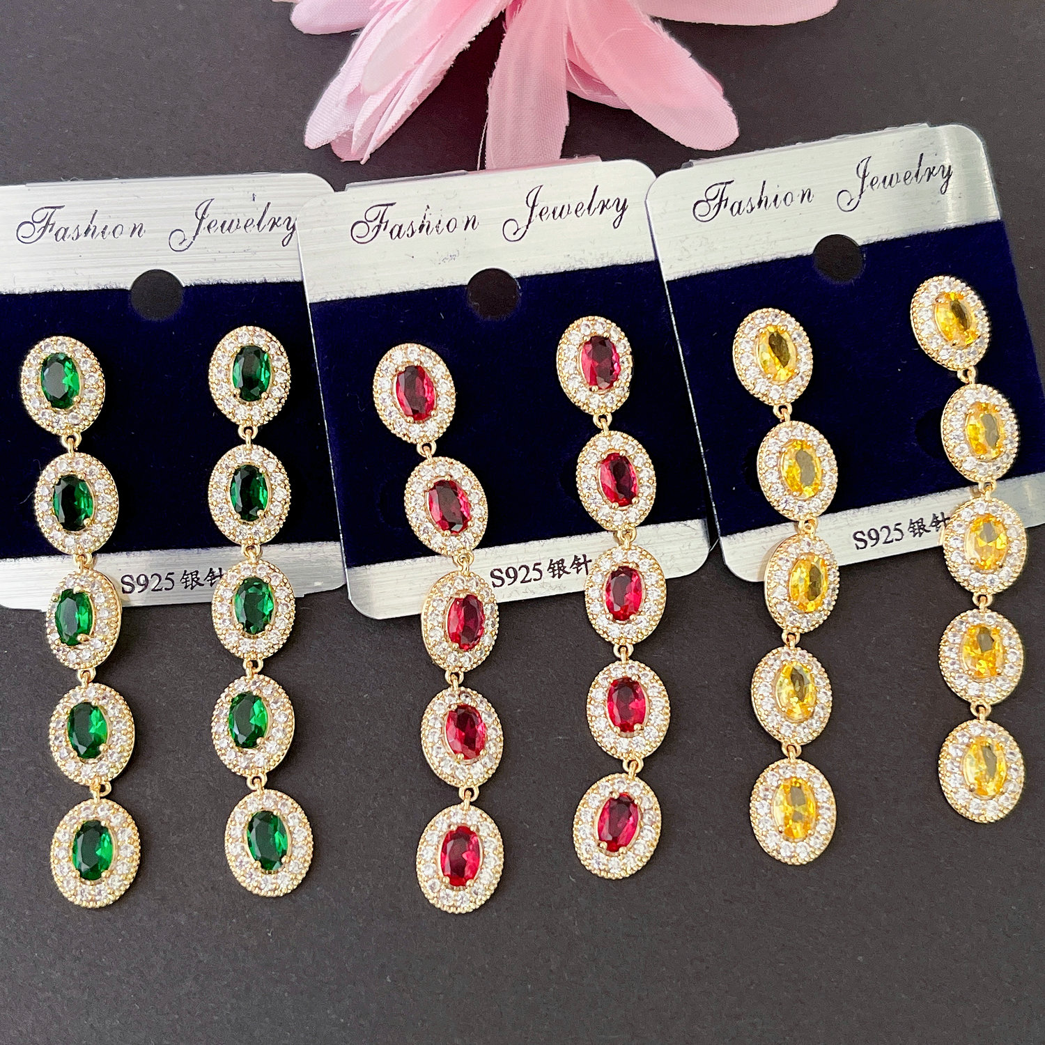 Long Oval Zircon Earrings