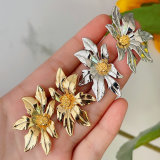 Gold Metal Flower Earrings