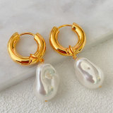 Glass Pearl Drop Hoop Earrings