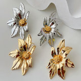 Gold Metal Flower Earrings