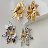 Gold Metal Flower Earrings