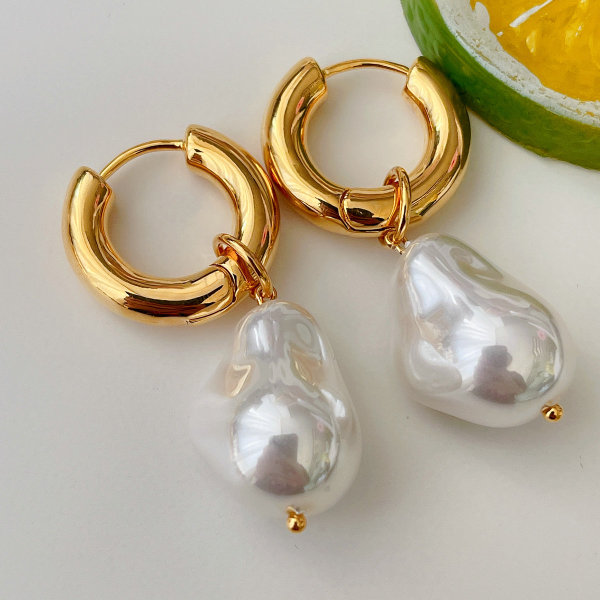 Glass Pearl Drop Hoop Earrings