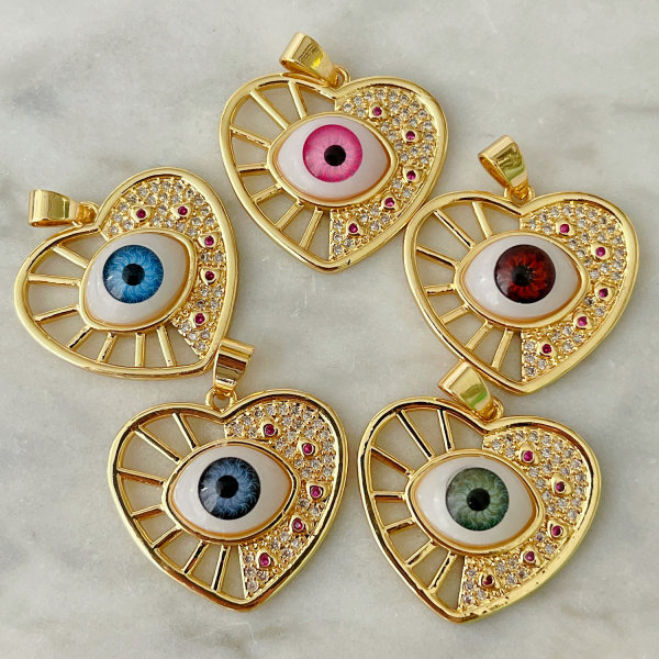 Glass eye heart charm