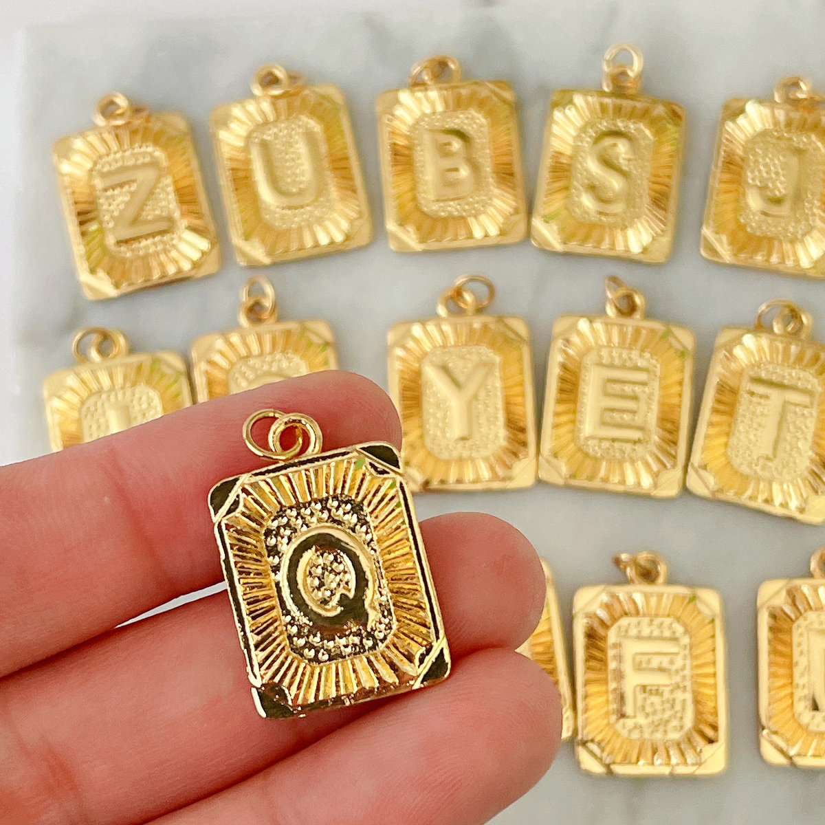 Metal Square Letter Charm