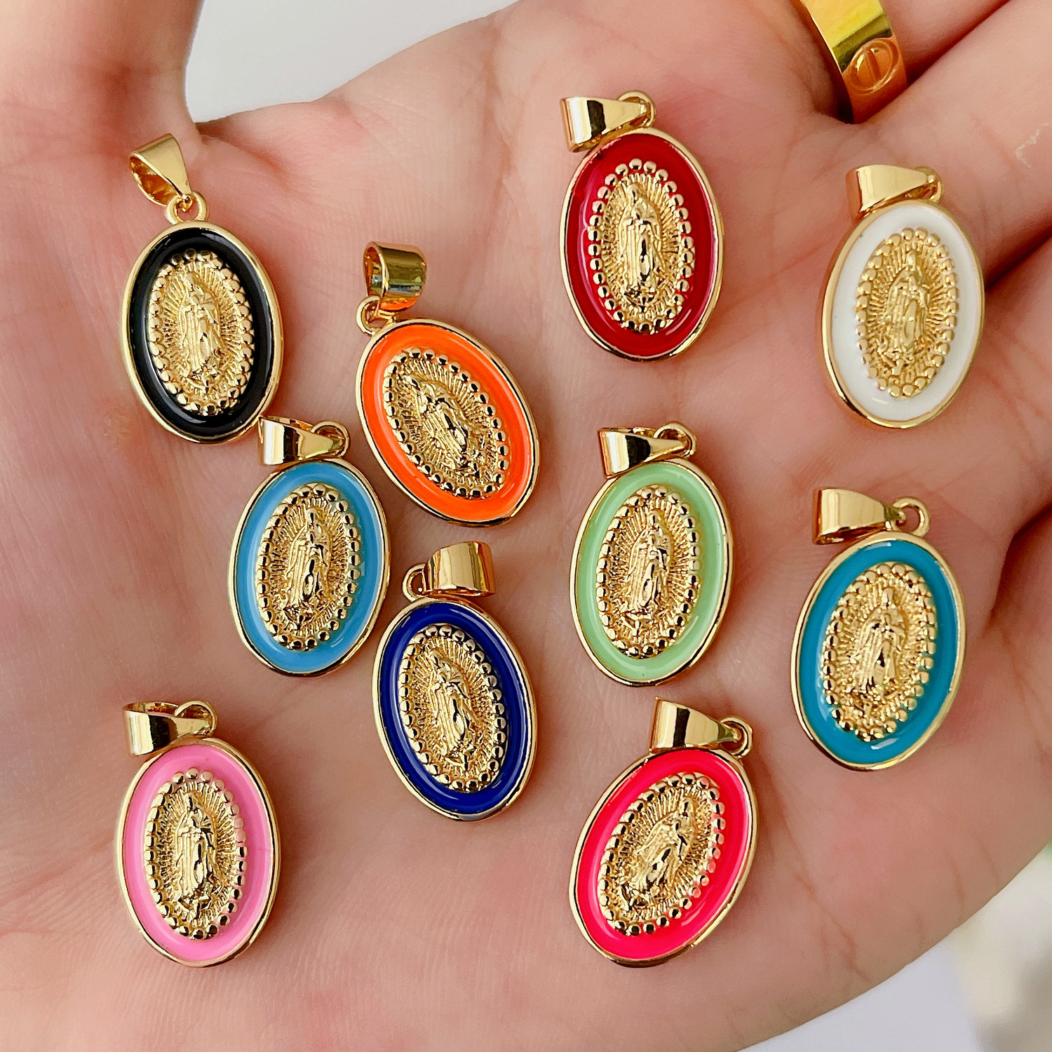 Oval enamel virgin pendant
