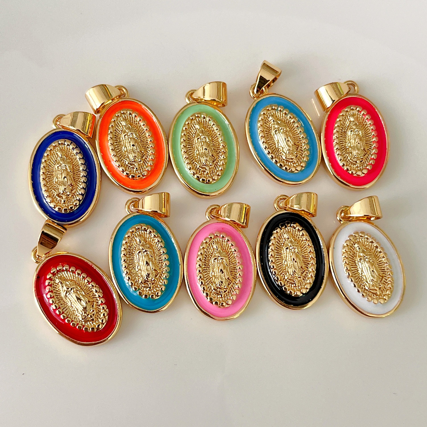 Oval enamel virgin pendant