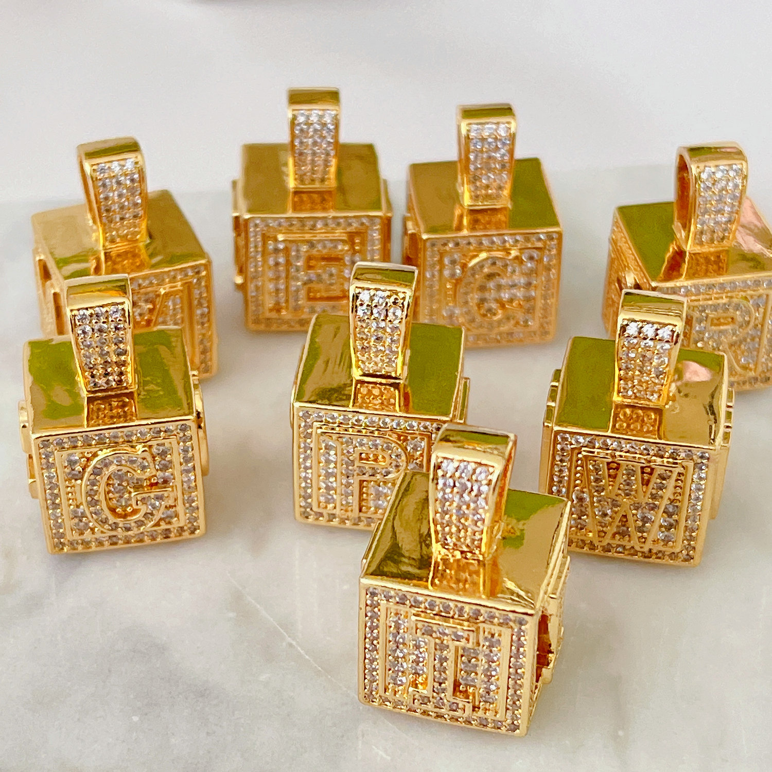Square three-dimensional letter pendant