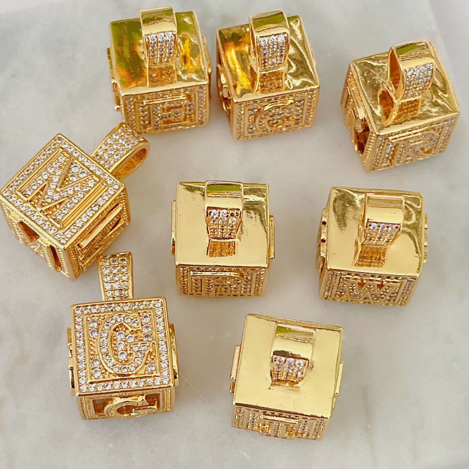 Square three-dimensional letter pendant