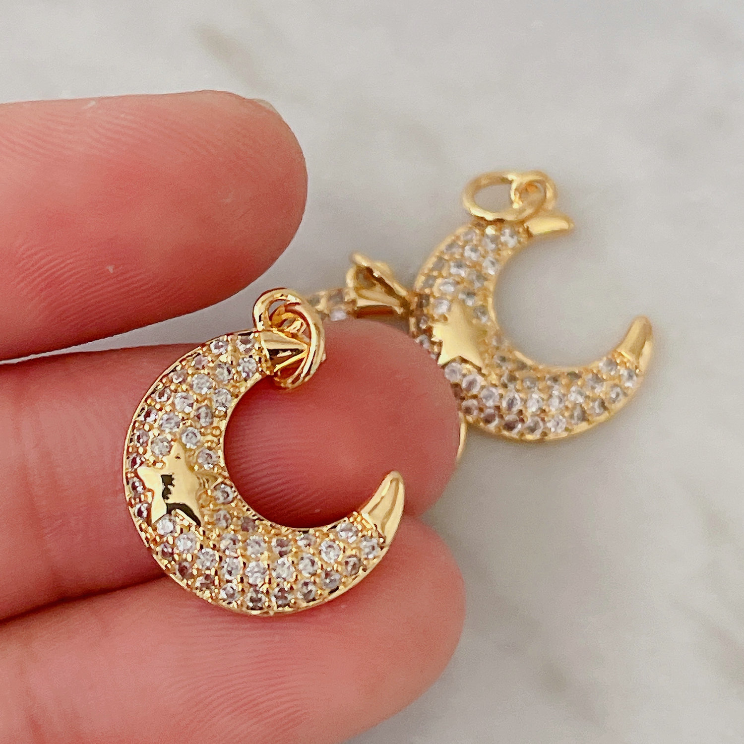 Pave moon charm