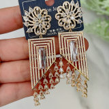 Long flower zircon earrings
