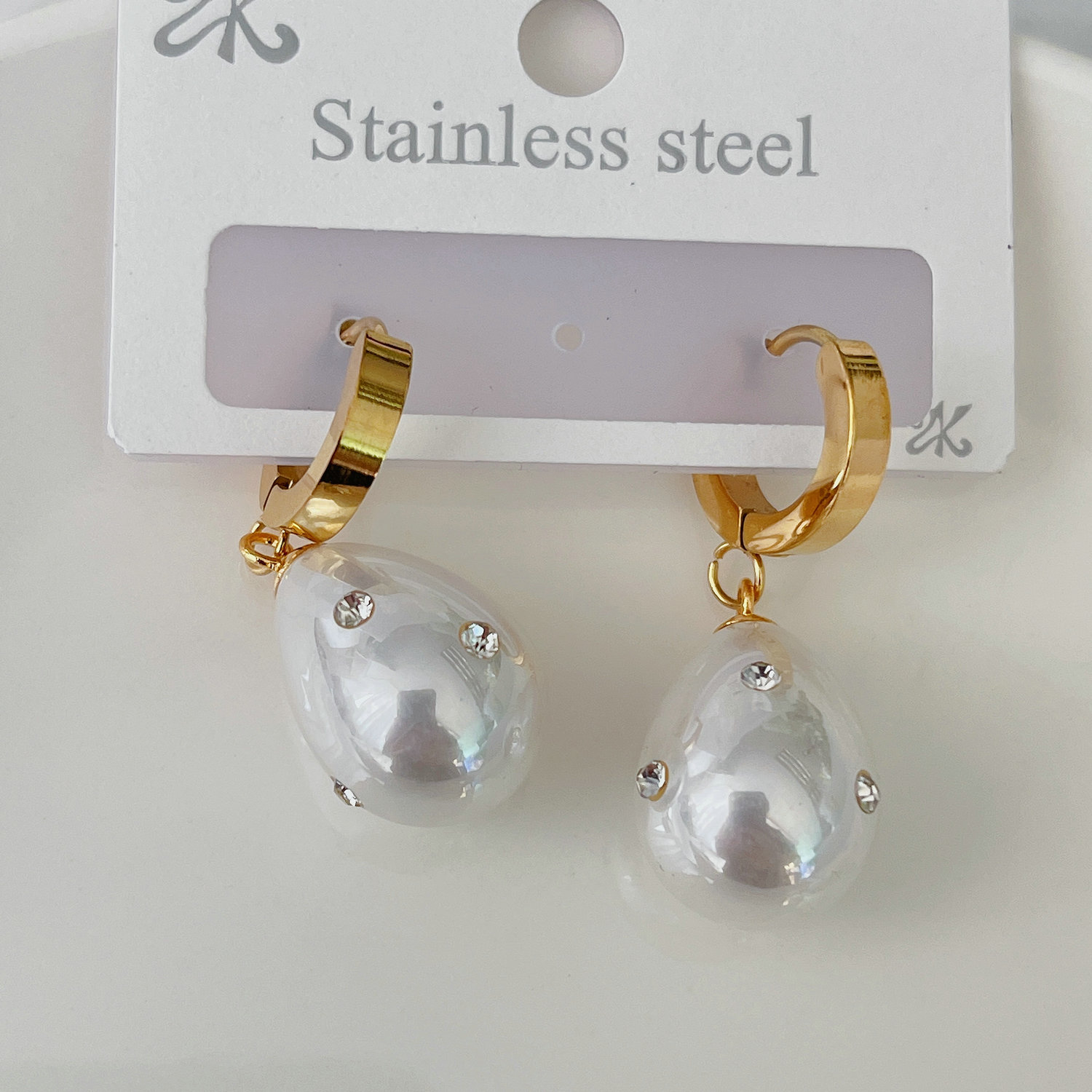 Stainless steel pearl drop earrings