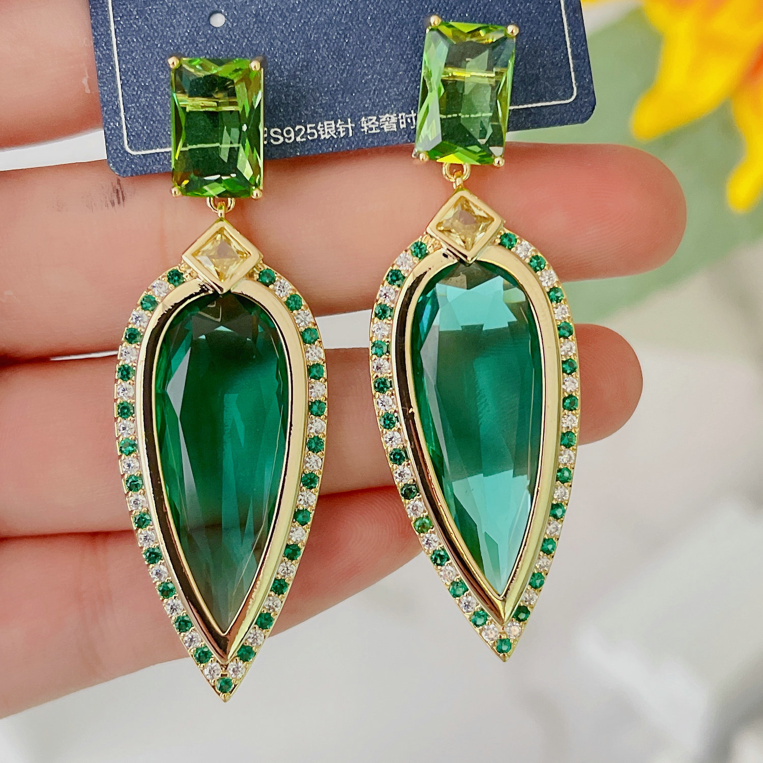 Green crystal earrings