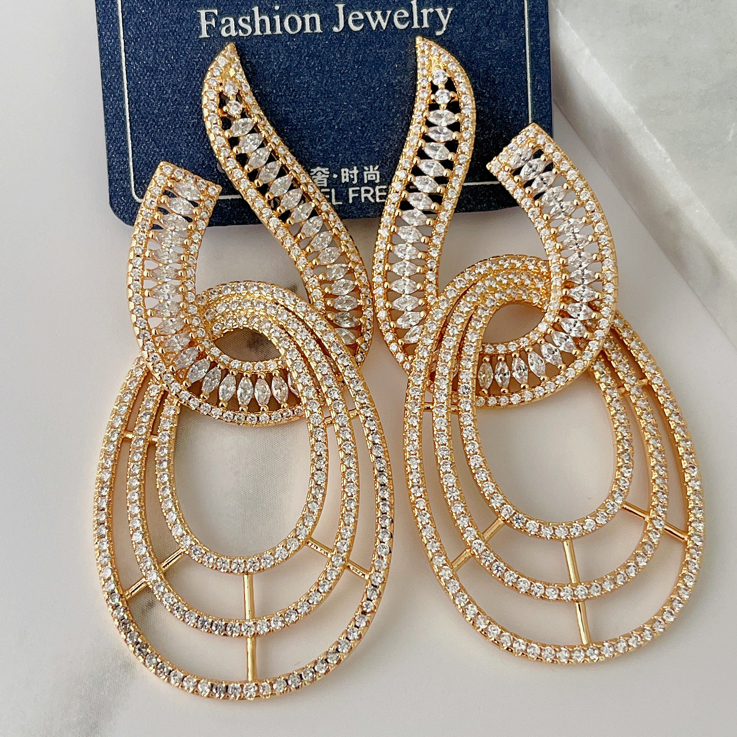 Long Big Zircon Earrings