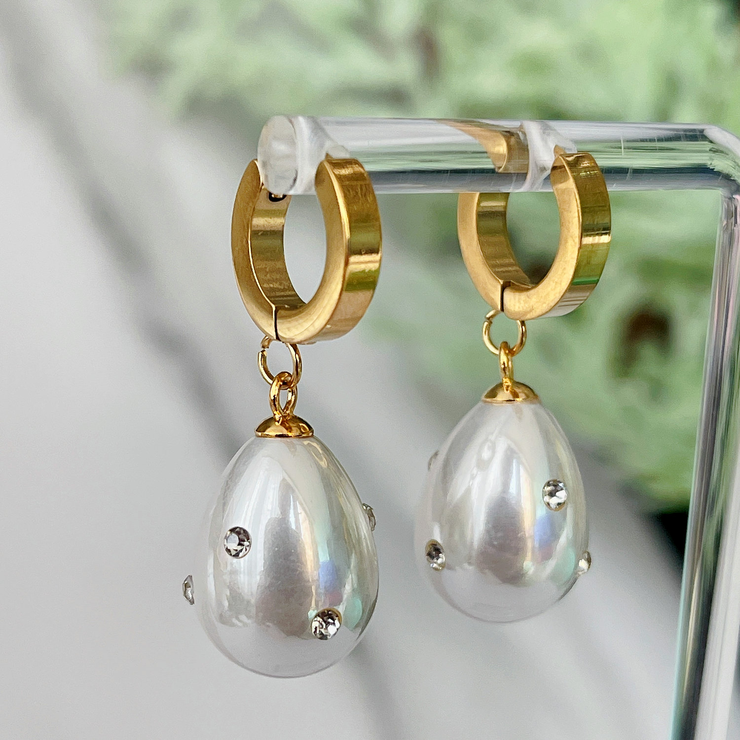Stainless steel pearl drop earrings