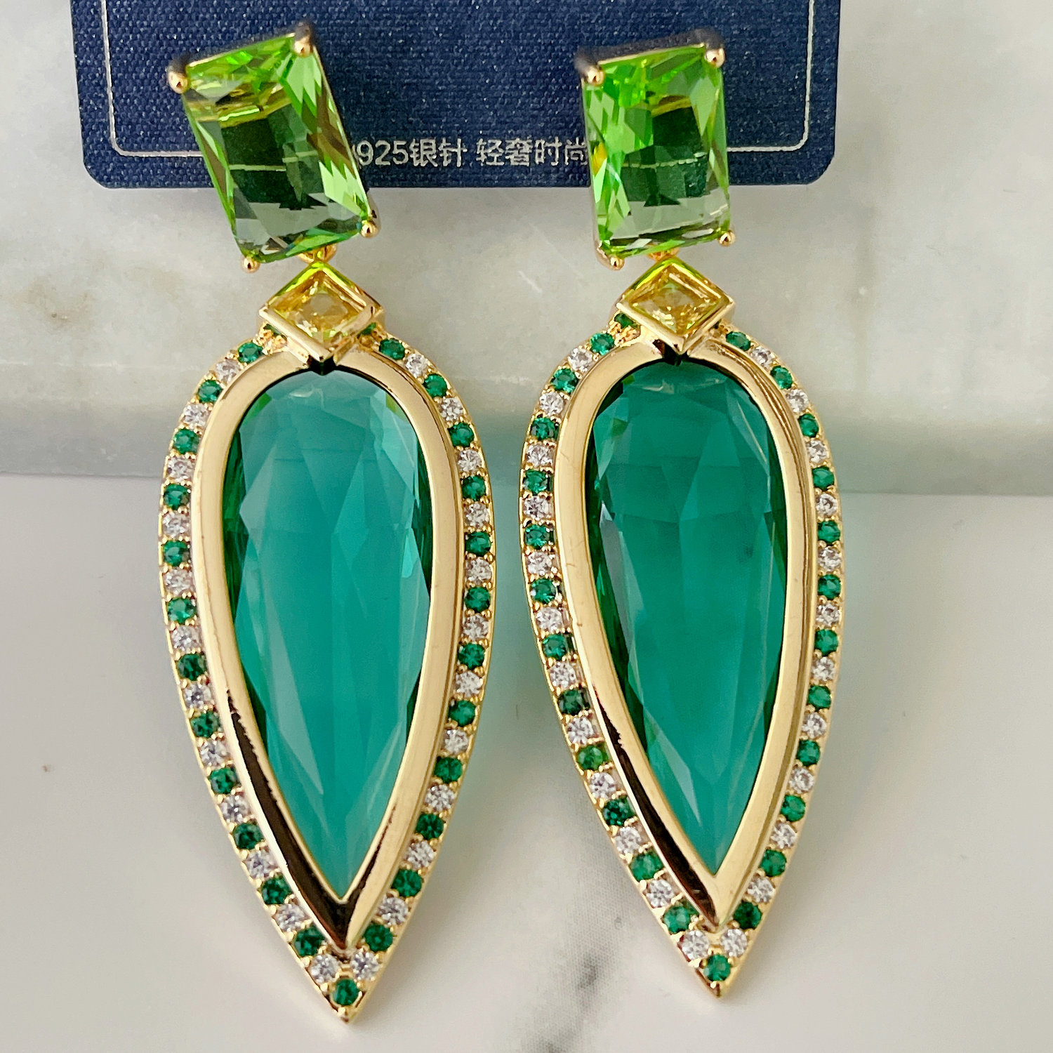 Green crystal earrings