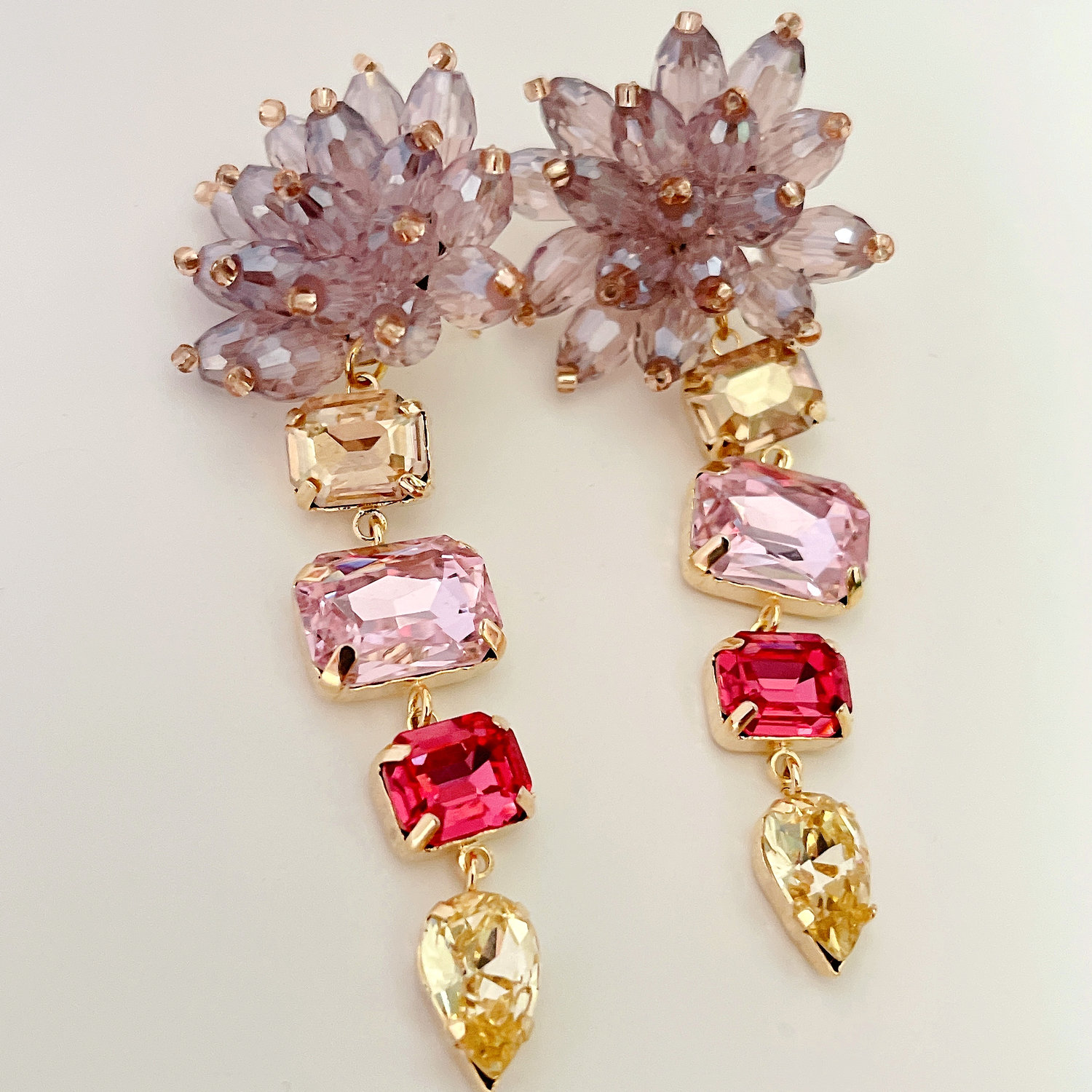 Long crystal flower earrings