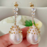 Pink big glass pearl drop earrings
