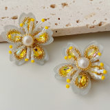 Yellow crystal flower earrings
