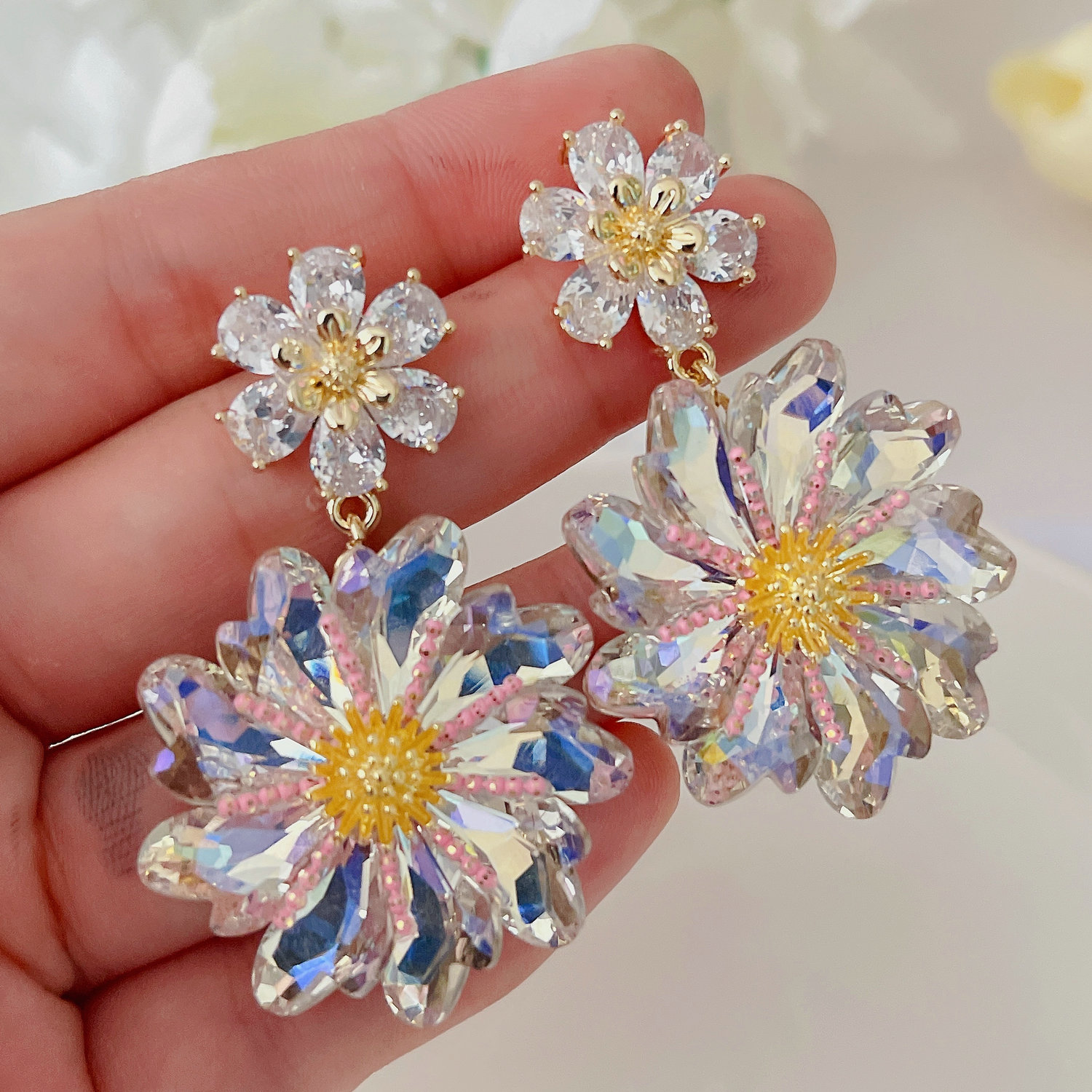 Crystal flower earrings
