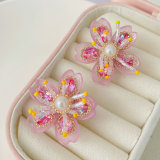 Pink crystal flower earrings