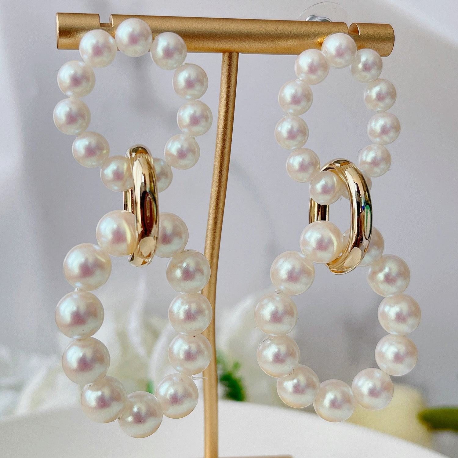 Big round glass pearl earrings