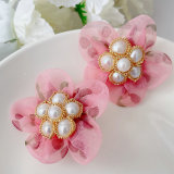 Pink Gauze Pearl Earrings