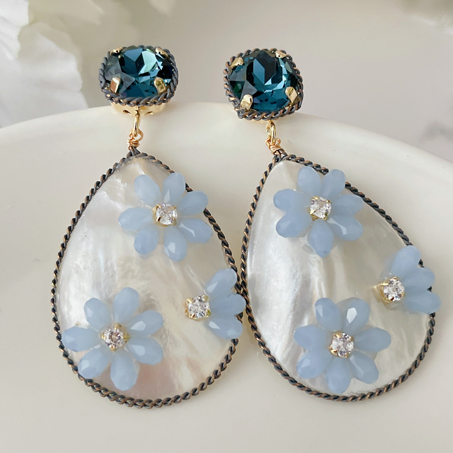 Blue shell drop earrings