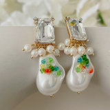 Glass pearl drop earrings