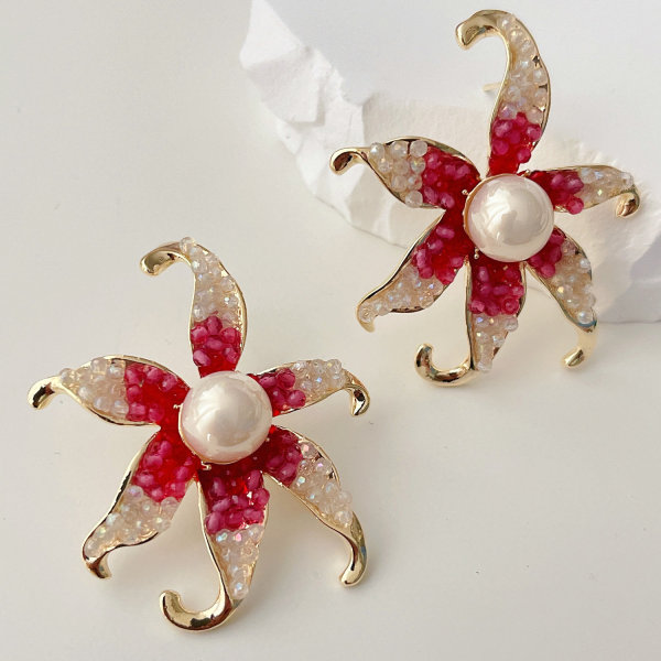 Red crystal Starfish earrings