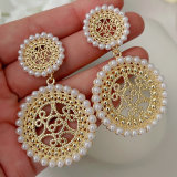 Round glass pearl charm earrings