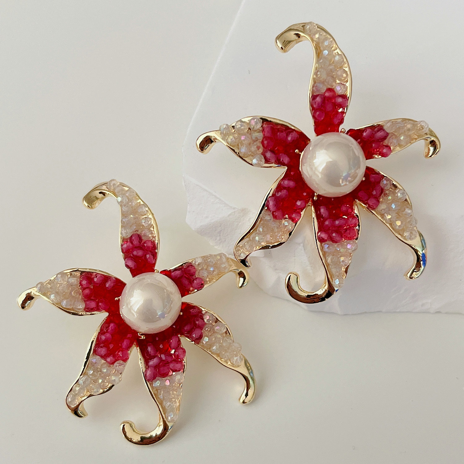 Red crystal Starfish earrings