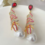 Colorful leaf glass pearl earrings