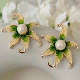 Green crystal Starfish earrings