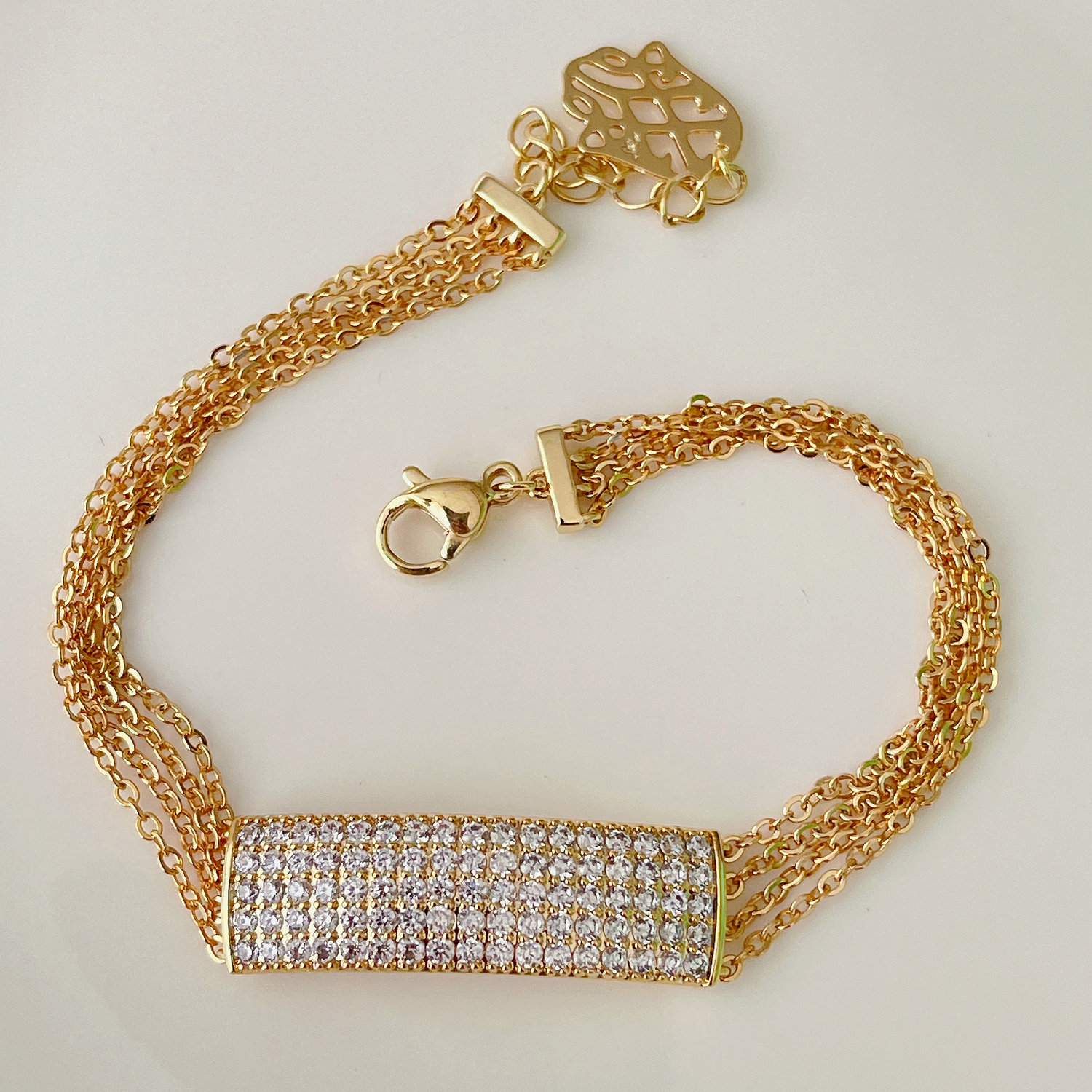 Long pave bar chain bracelet
